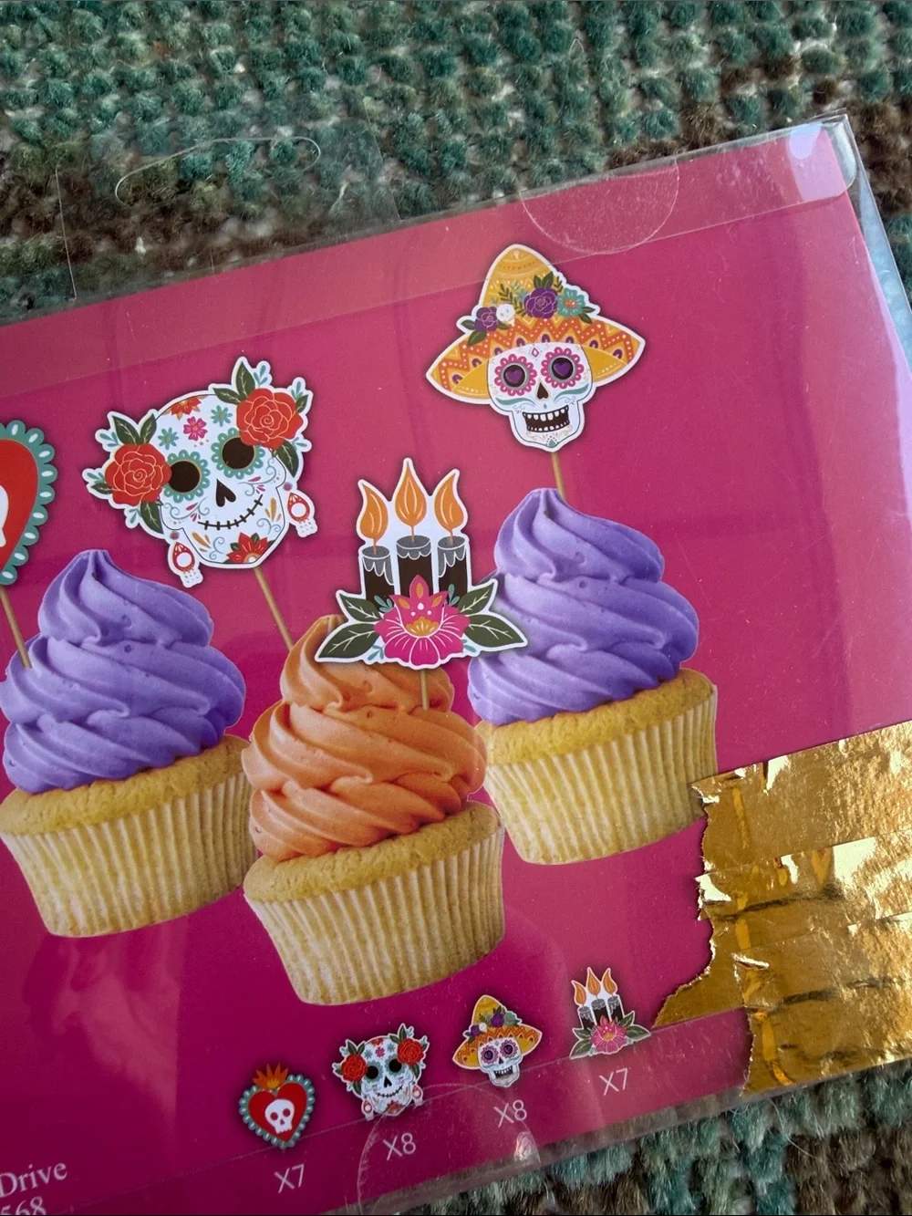Joyful Halloween Day of the Dead Cupcake Picks - Pink & Yellow - 30 pcs